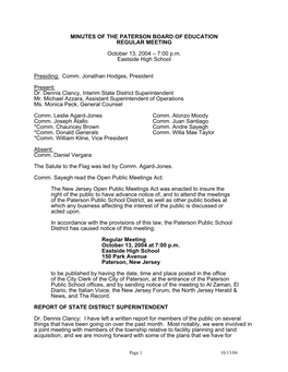 Minutes of the Paterson Board of Education Regular Meeting