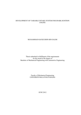 Development of Variable Intake System for Spark-Ignition Engine