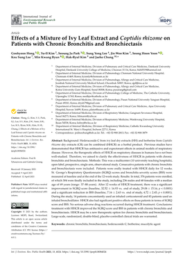 Effects of a Mixture of Ivy Leaf Extract and Coptidis Rhizome on Patients with Chronic Bronchitis and Bronchiectasis