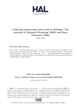 Collecting Manuscripts and Scrolls in Ethiopia: the Missions of Johannes Flemming (1905) and Enno Littmann (1906) Anaïs Wion