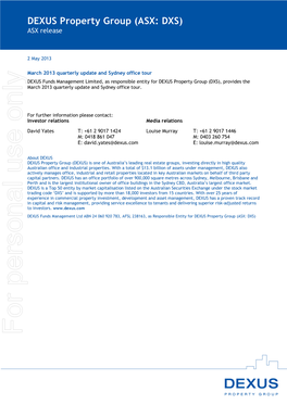 DEXUS Property Group (ASX: DXS) ASX Release