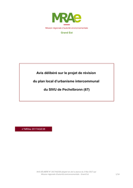 Avis Délibéré Sur Le Projet De Révision Du Plan Local D'urbanisme