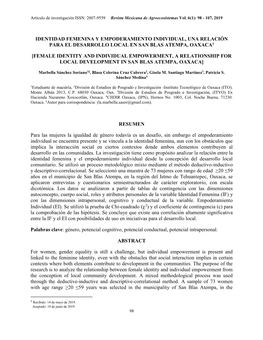 Identidad Femenina Y Empoderamiento Individual, Una Relación Para El Desarrollo Local En San Blas Atempa, Oaxaca1