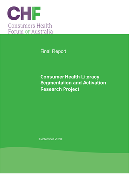 Final Report Consumer Health Literacy Segmentation And