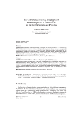 Los Antepasados De A. Mickiewicz Como Respuesta a La Cuestión De La Independencia De Polonia