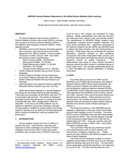 NEXRAD Severe Weather Signatures in the NOAA Severe Weather Data Inventory