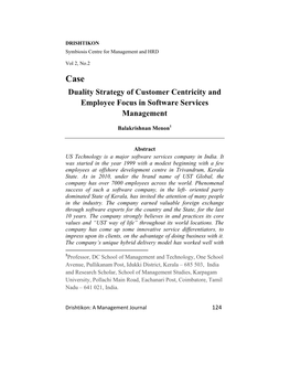 Duality Strategy of Customer Centricity and Employee Focus in Software Services Management