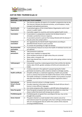 Grade 12 Tourism Summary