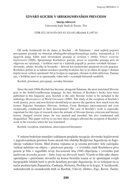 EDVARD KOCBEK V SRBSKIH/HRVA[KIH PREVODIH Marija Mitrovi} Università Degli Studi Di Trieste, Trst