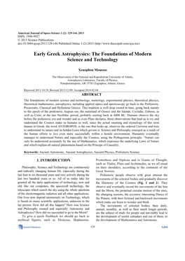 Early Greek Astrophysics: the Foundations of Modern Science and Technology