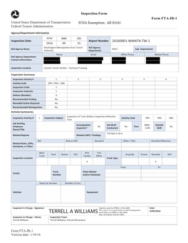 WMATA Inspection Reports September 2016