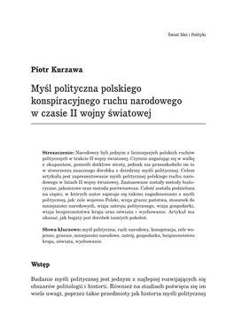 Myśl Polityczna Polskiego Konspiracyjnego Ruchu Narodowego W Czasie II Wojny Światowej