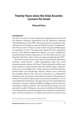 Oslo Accords: Lessons for Israel