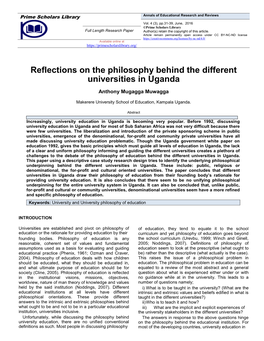 Reflections on the Philosophy Behind the Different Universities in Uganda