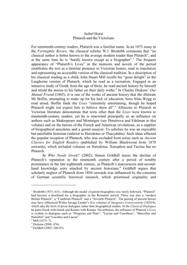 Isobel Hurst Plutarch and the Victorians for Nineteenth-Century Readers, Plutarch Was a Familiar Name. in an 1873 Essay in the F