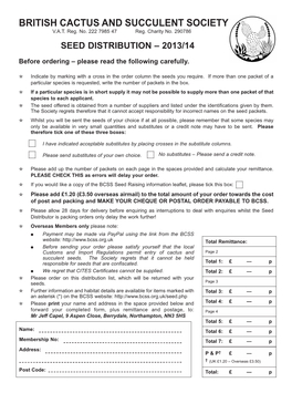 Seed List Order Form for 2013-2014