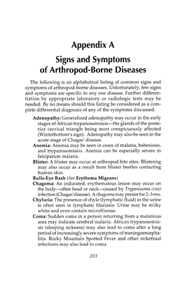 Appendix a Signs and Symptoms of Arthropod-Borne Diseases