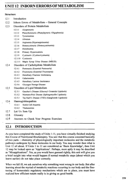 Unit 12 Inborn Errors of Metabolism