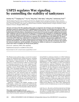 USP25 Regulates Wnt Signaling by Controlling the Stability of Tankyrases