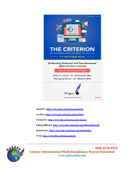 Galaxy: International Multidisciplinary Research Journal the Criterion: an International Journal in English Vol