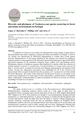 Diversity and Phylogeny of Neofusicoccum Species Occurring in Forest and Urban Environments in Portugal