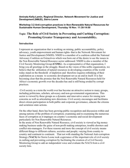 The Role of Civil Society in Preventing and Curbing Corruption: Promoting Greater Transparency and Accountability