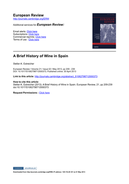 European Review a Brief History of Wine in Spain