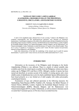 Information on the Taxonomy of the Philippine Snails Belonging to the Family Ampullariidae (Pilidae) Is Very Deficient