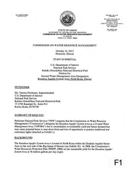 COMMISSION on WATER RESOURCE MANAGEMENT October 16, 2013 Honolulu, Hawaii STAFF SUBMITFAL U.S. Department of Interior National P