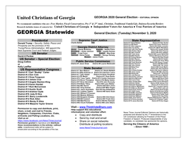 GEORGIA Statewide General Election: (Tuesday) November 3, 2020