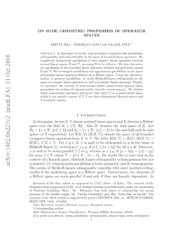 Arxiv:1802.06227V2 [Math.FA] 11 Oct 2018 Ibr Pc R Omprle Fadol Fte R Ierydepend Linearly Are They If E Only Two and Furthermore, If Space