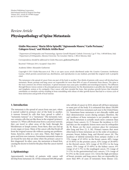Physiopathology of Spine Metastasis