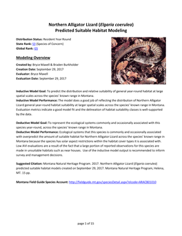 Northern Alligator Lizard (Elgaria Coerulea) Predicted Suitable Habitat Modeling