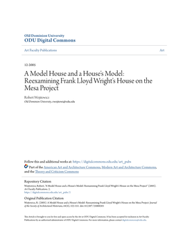 Reexamining Frank Lloyd Wright's House on the Mesa Project Robert Wojitowicz Old Dominion University, Rwojitowi@Odu.Edu