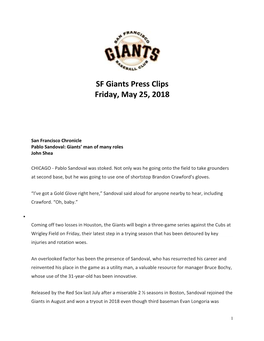 SF Giants Press Clips Friday, May 25, 2018