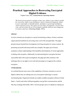 Practical Approaches to Recovering Encrypted Digital Evidence Eoghan Casey, MA, Technical Director, Knowledge Solutions