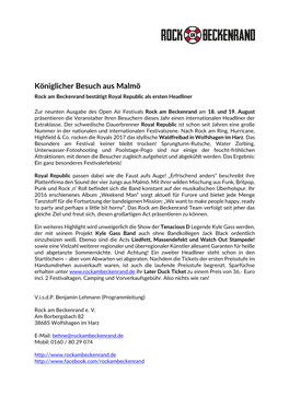 Königlicher Besuch Aus Malmö Rock Am Beckenrand Bestätigt Royal Republic Als Ersten Headliner