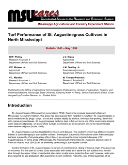 Turf Performance of St. Augustinegrass Cultivars in North Mississippi