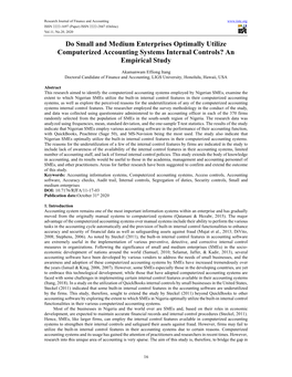 Do Small and Medium Enterprises Optimally Utilize Computerized Accounting Systems Internal Controls? an Empirical Study