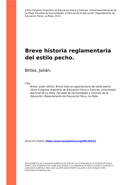 Breve Historia Reglamentaria Del Estilo Pecho