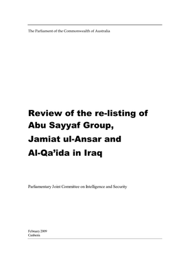 Review of the Re-Listing of Abu Sayyaf Group, Jamiat Ul-Ansar and Al-Qa’Ida in Iraq