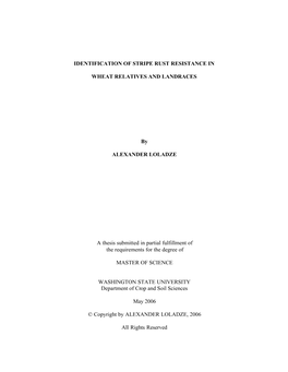 I IDENTIFICATION of STRIPE RUST RESISTANCE in WHEAT