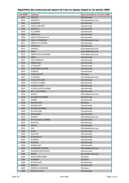 Répartition Des Communes Par Agence De L'eau En Vigueur Depuis Le 1Er Janvier 2008
