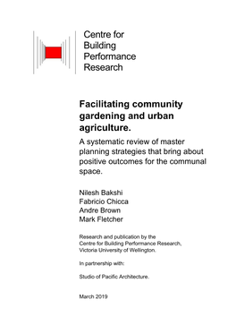 Centre for Building Performance Research Facilitating Community Gardening and Urban Agriculture