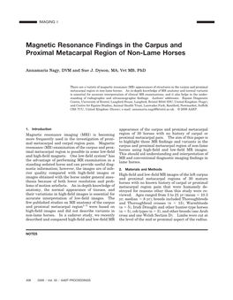 Magnetic Resonance Findings in the Carpus and Proximal Metacarpal Region of Non-Lame Horses