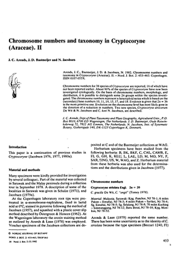 Chromosome Numbers and Taxonomy in Cryptocoryne (Araceae)