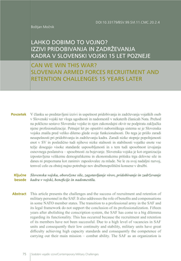 Slovenian Armed Forces Recruitment and Retention Challenges 15 Years Later