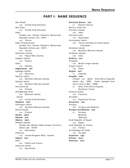 MARC Code List for Countries: Part I