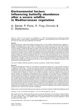 Environmental Factors Influencing Butterfly Abundance After a Severe Wildfire in Mediterranean Vegetation