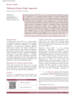 Thickened Gastric Folds: Approach Roshan Agarwala, Jimil Shah, Usha Dutta